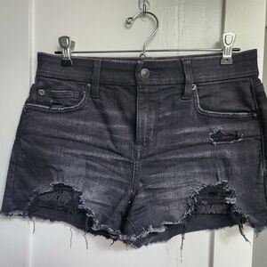 Distressed Black Denim Shorts